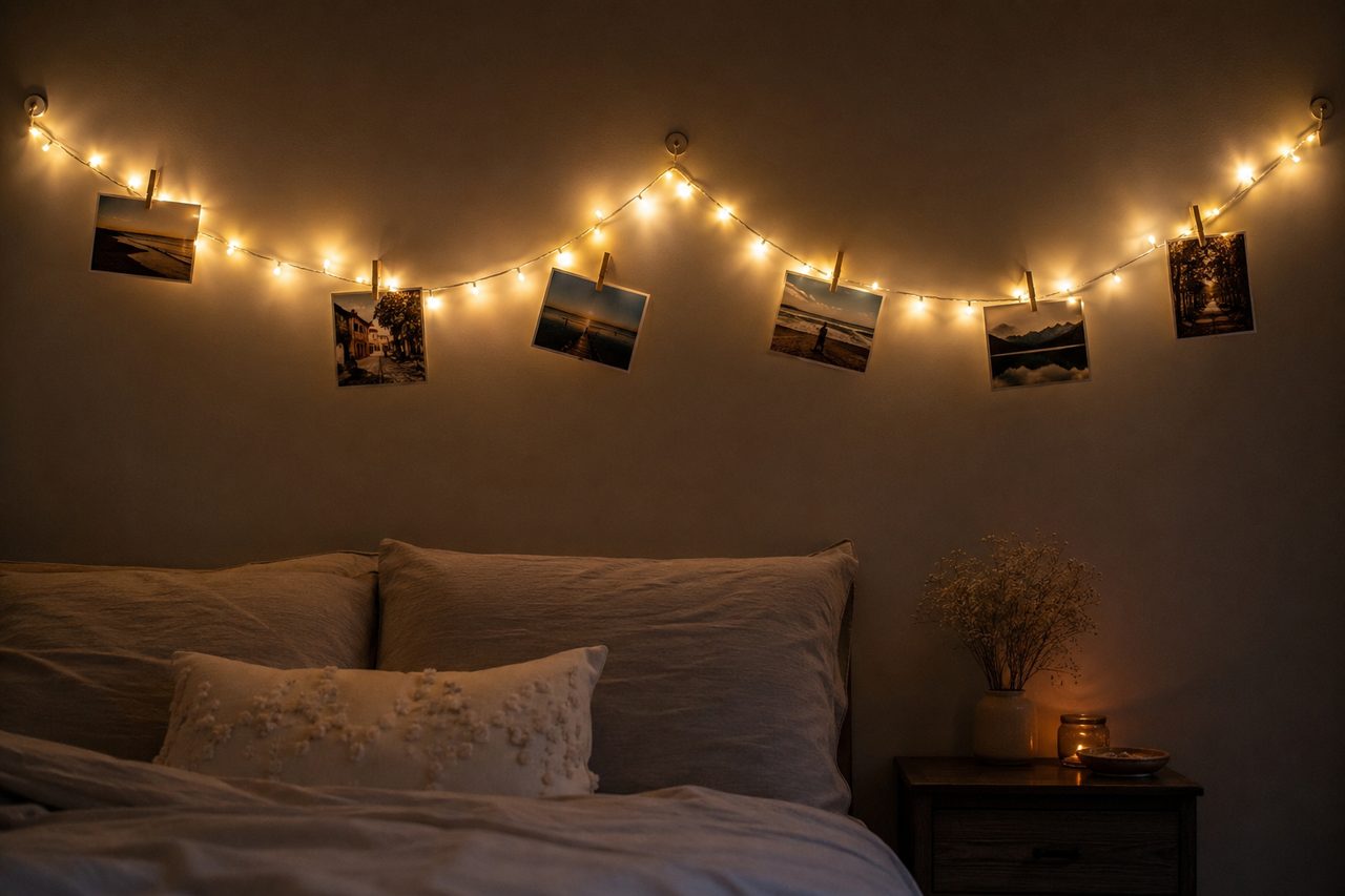 Varal de Luzes no Quarto